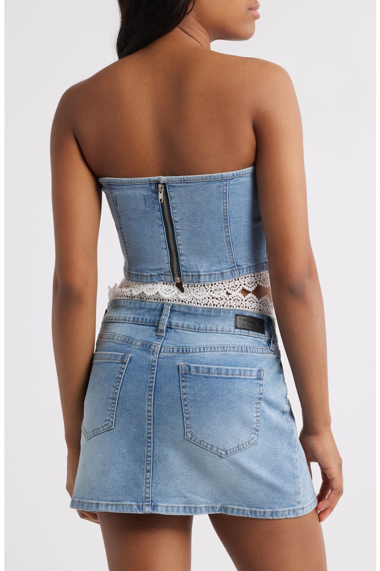 Misty Lace Trim Strapless Denim Top, Alternate, color, LIGHT WASH