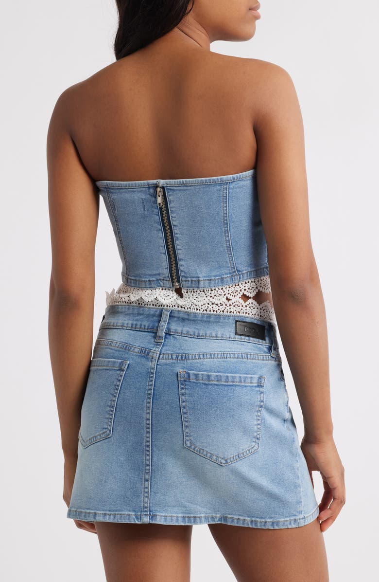 PTCL Misty Lace Trim Strapless Denim Top, Alternate, color, Light Wash