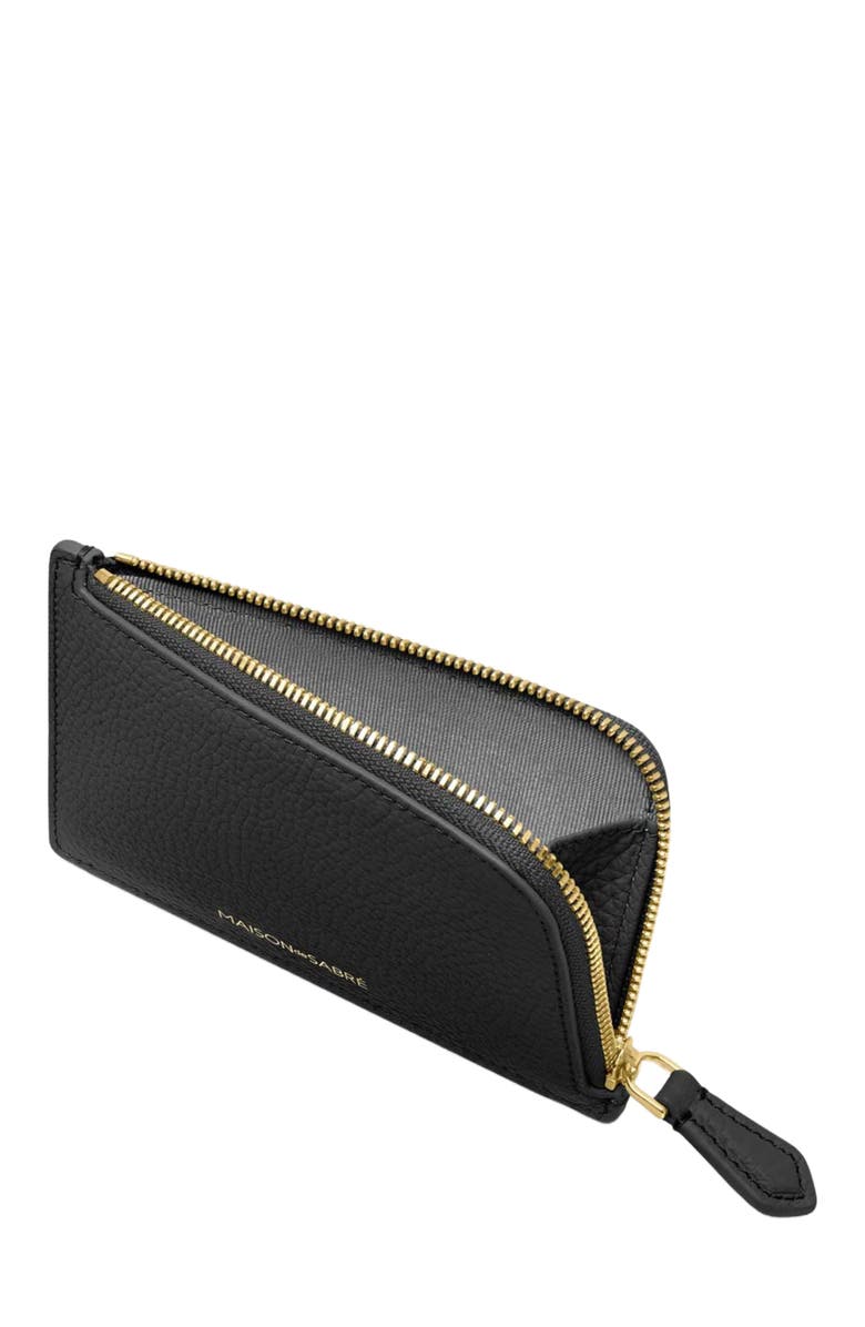 MAISON de SABRÉ Leather Zip Card Holder, Alternate, color, Black Caviar