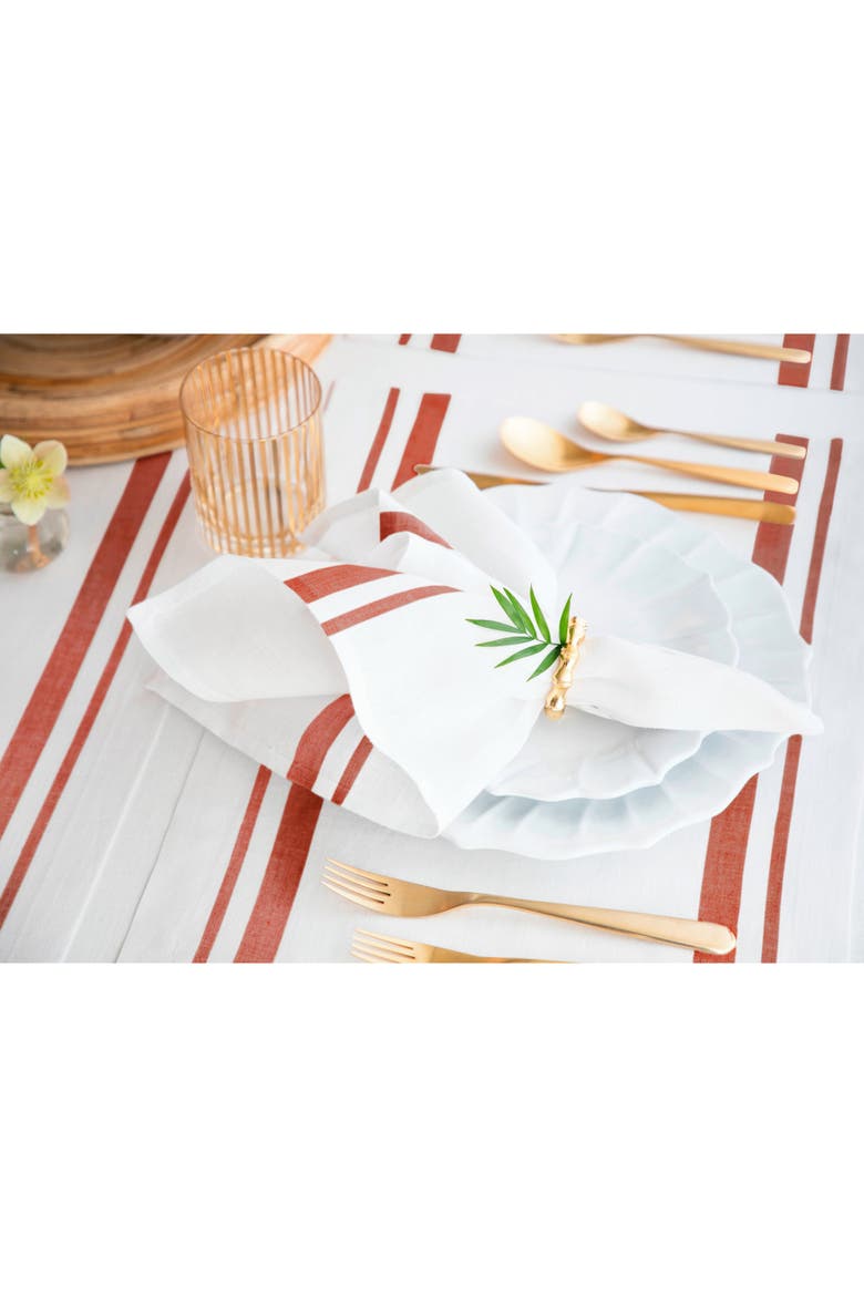 Linen Dinner Napkins Set of 4, 20 x 20" - French Stripe, Alternate, color, Red and White