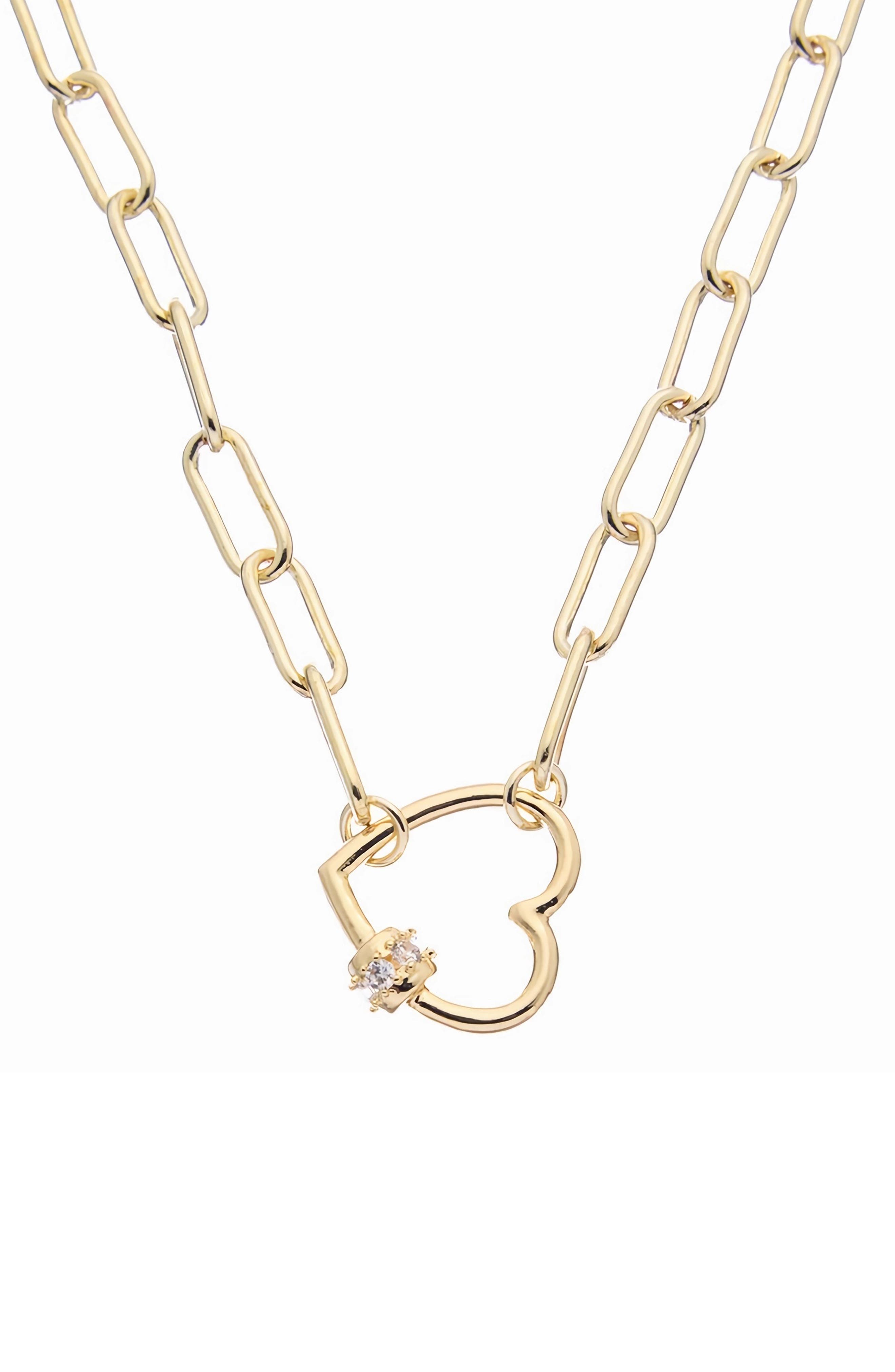 Heart Cubic Zirconia Paperclip Necklace