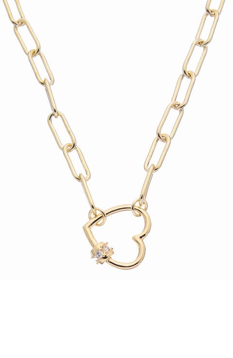 Heart Cubic Zirconia Paperclip Necklace