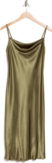 Satin Cowl Neck Midi Dress