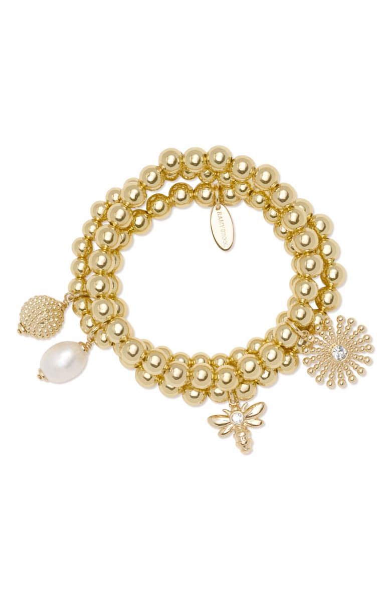 Ramy Brook Lina Set of 2 Beaded Charm Stretch Bracelets, Main, color, Gold