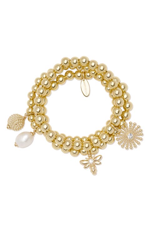 Lina Set of 2 Beaded Charm Stretch Bracelets