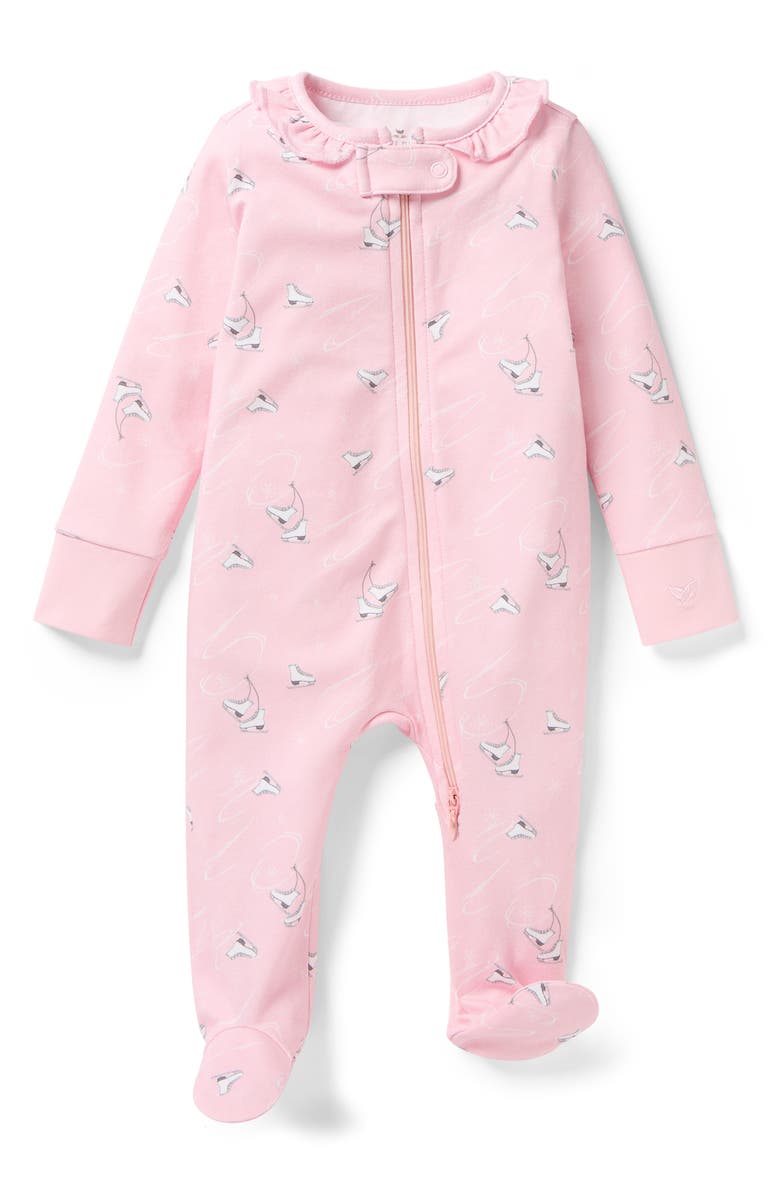 Petite Plume Winter Skates Fitted One-Piece Pima Cotton Pajamas, Main, color, Pink