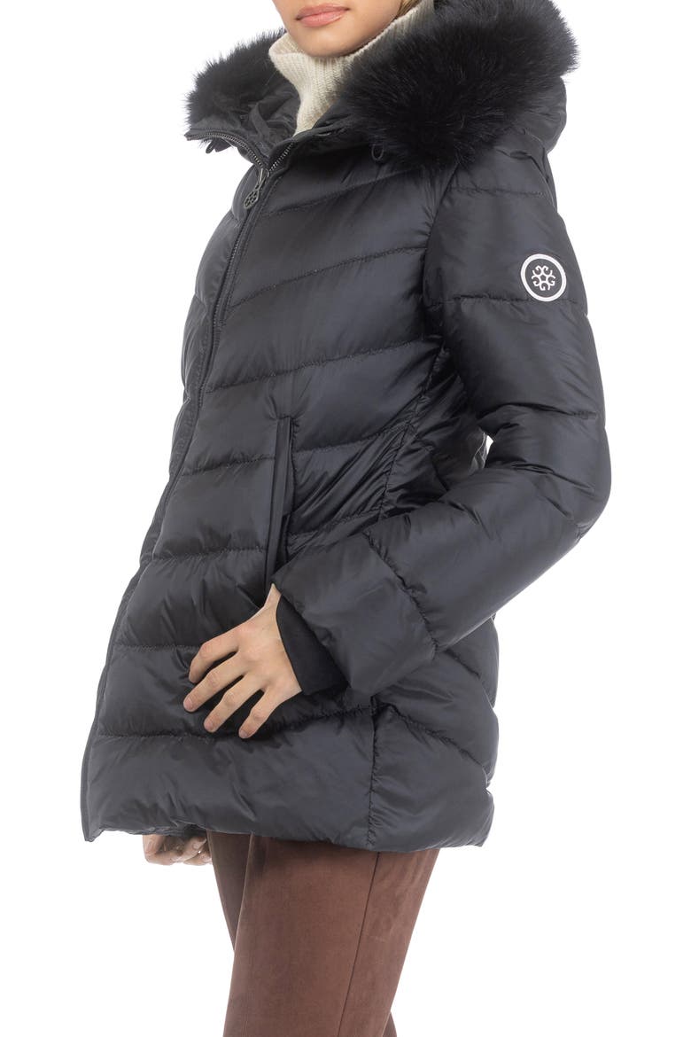 Apres-Ski Mid Jacket With Detachable Genuine Shearling Hood Trim, Alternate, color, BLACK/BLACK
