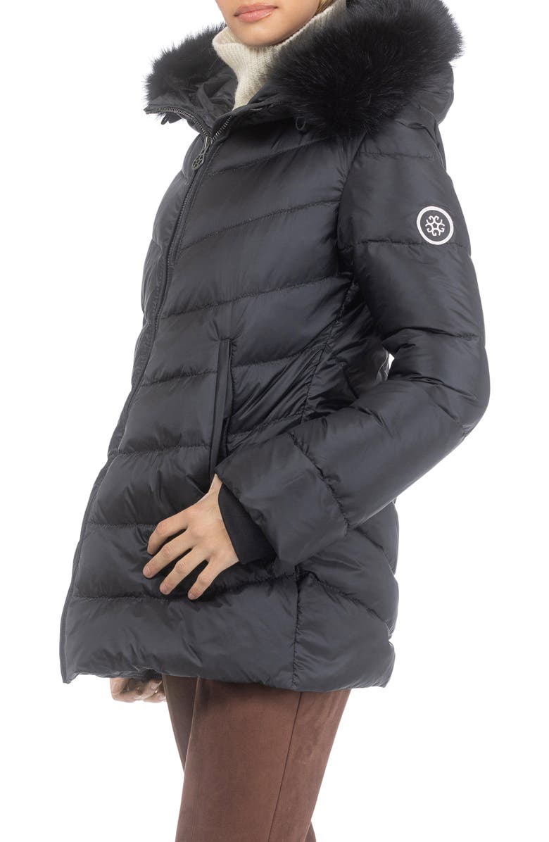 GORSKI Apres-Ski Mid Jacket With Detachable Genuine Shearling Hood Trim, Alternate, color, Black/Black