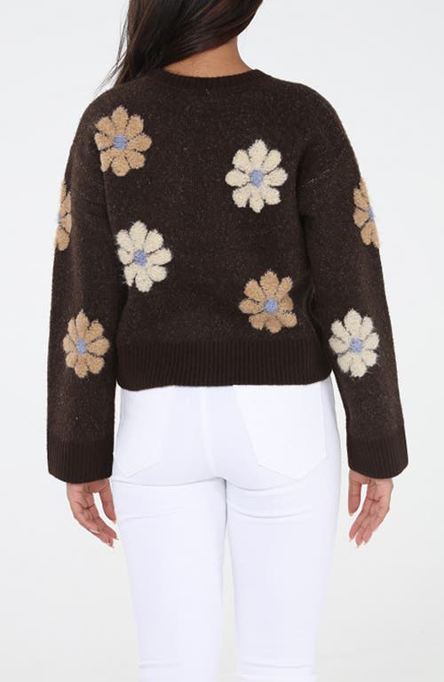 Rain And Rose Floral Appliqué Sweater In Brown