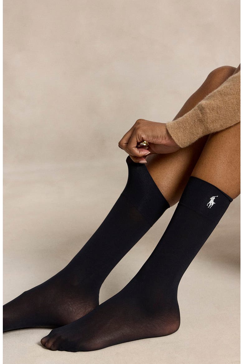 Solid Sheer Crew Socks, Alternate, color, BLACK