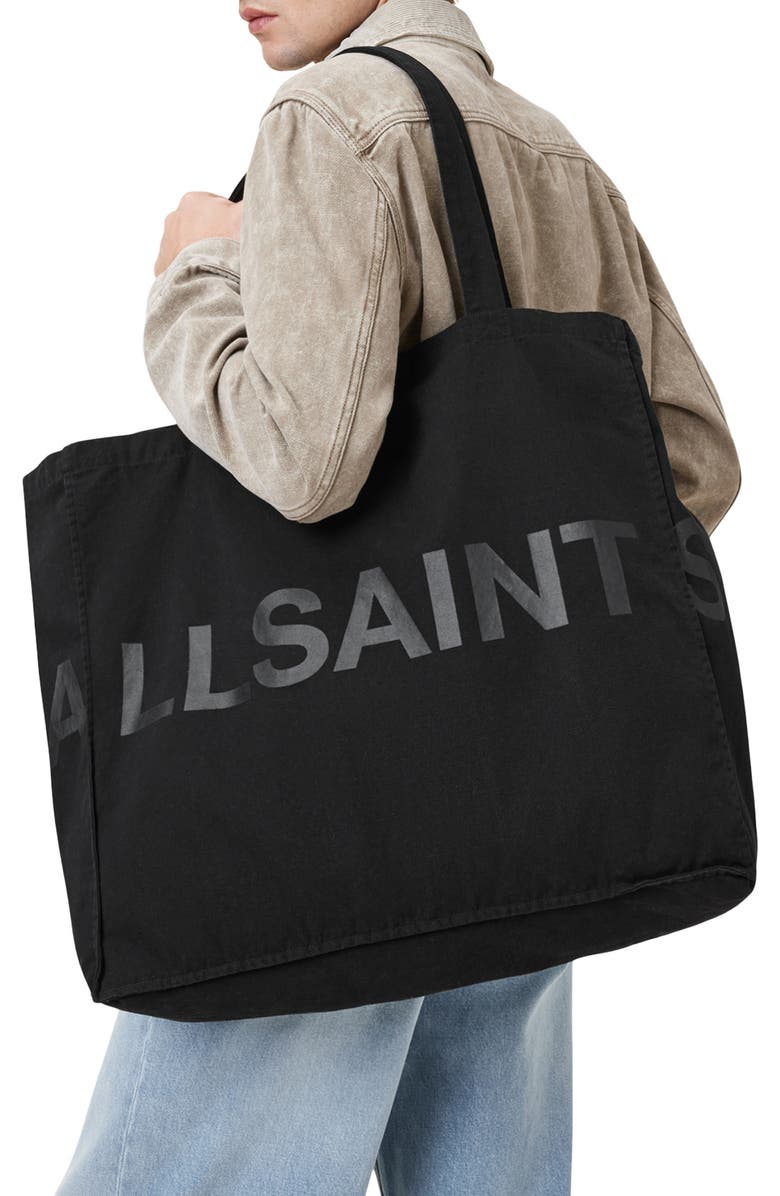 AllSaints Large Biggy Cotton Tote, Alternate, color, Black