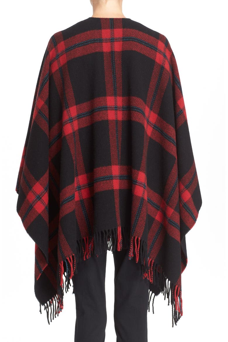Plaid Wool Poncho, Alternate, color, BLACK
