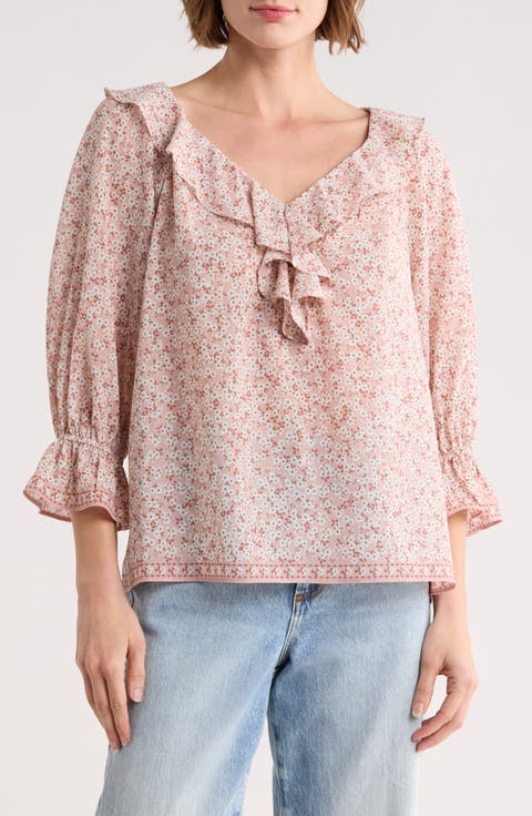 Ruffle Front Floral Top