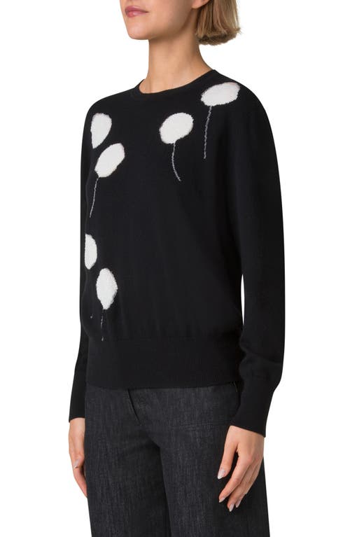 Akris Windflower Cashmere-cotton Crewneck Sweater In Black-ecru