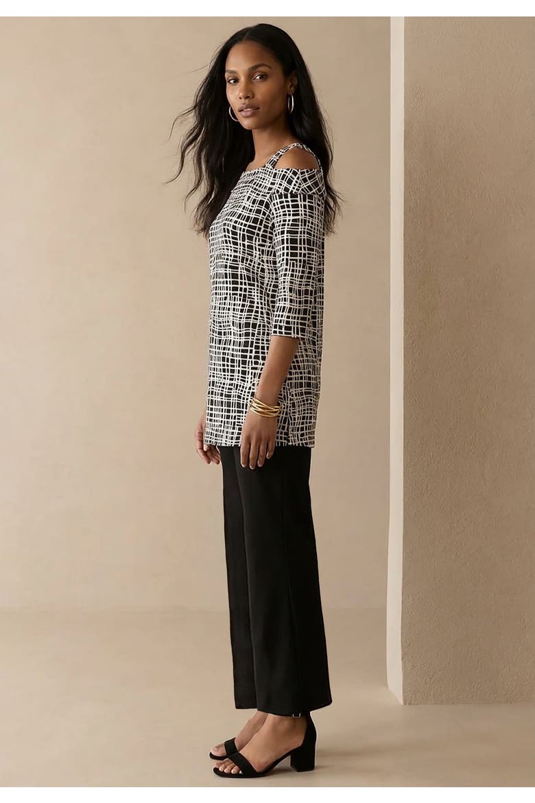 Cold Shoulder Top, Alternate, color, BLACK WHITE WEAVE