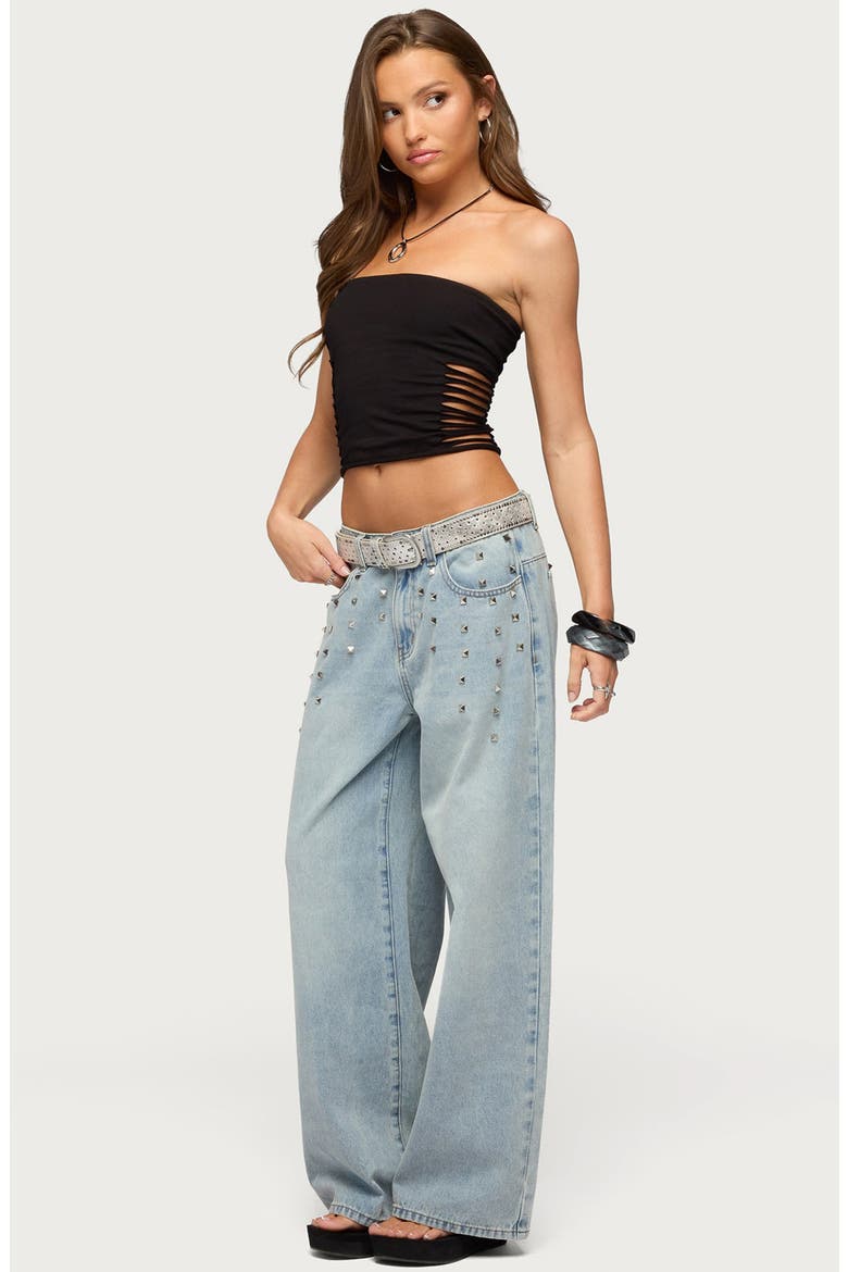 Oaklee Studded Low Rise Baggy Jeans, Alternate, color, BLUE-WASHED