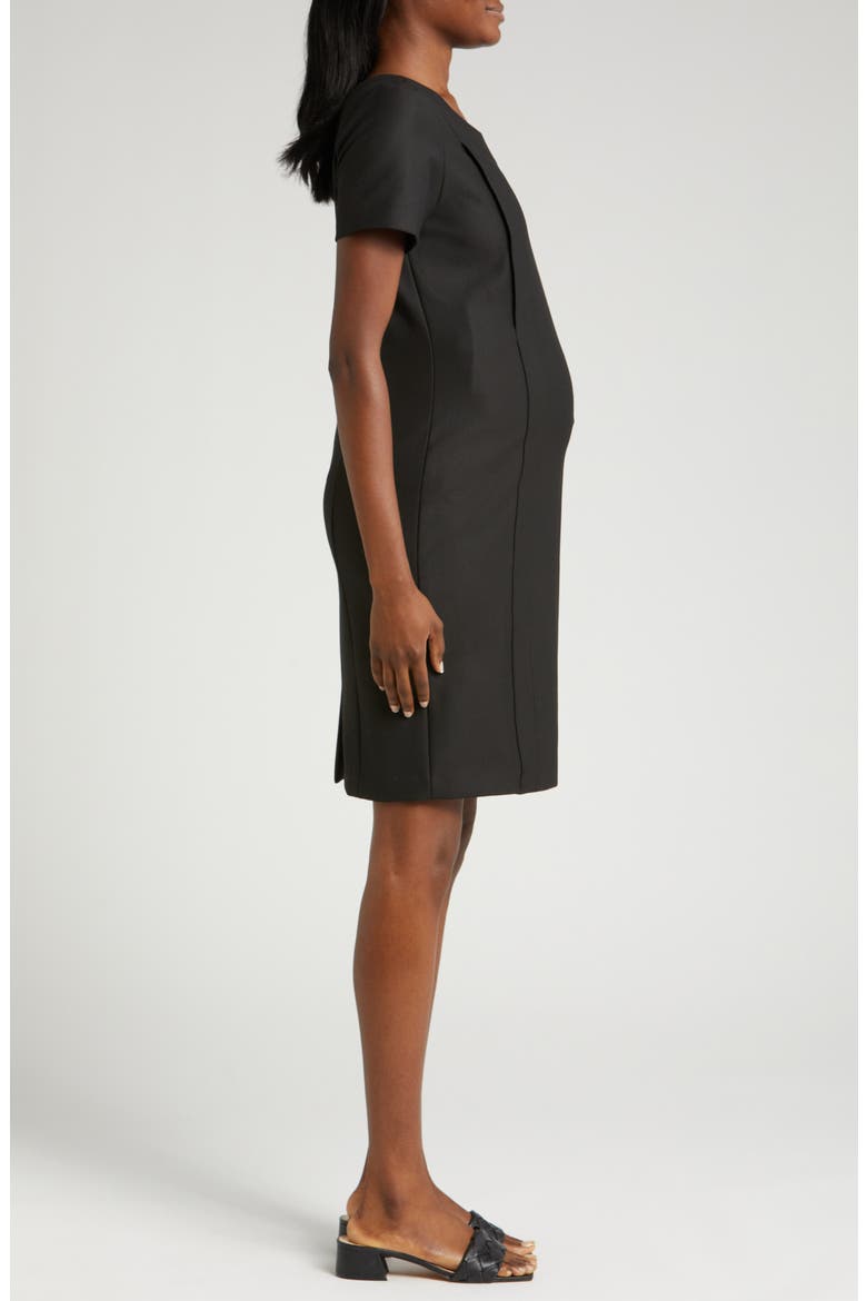 Women's Short Sleeve Knee Length Maternity & Nursing Dress in Italian Stretch Suiting Fabric, Alternate, color, BLACK