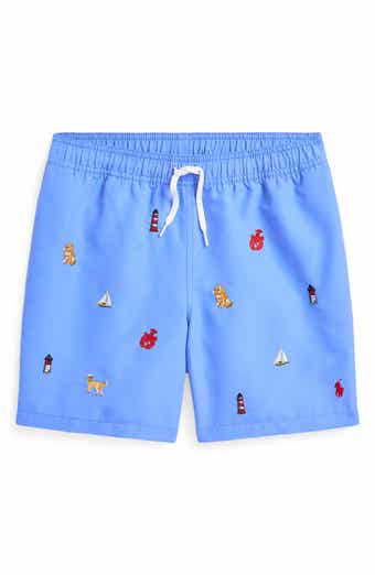 Kids' Traveler Nautical Embroidered Recycled Polyester Swim Trunks