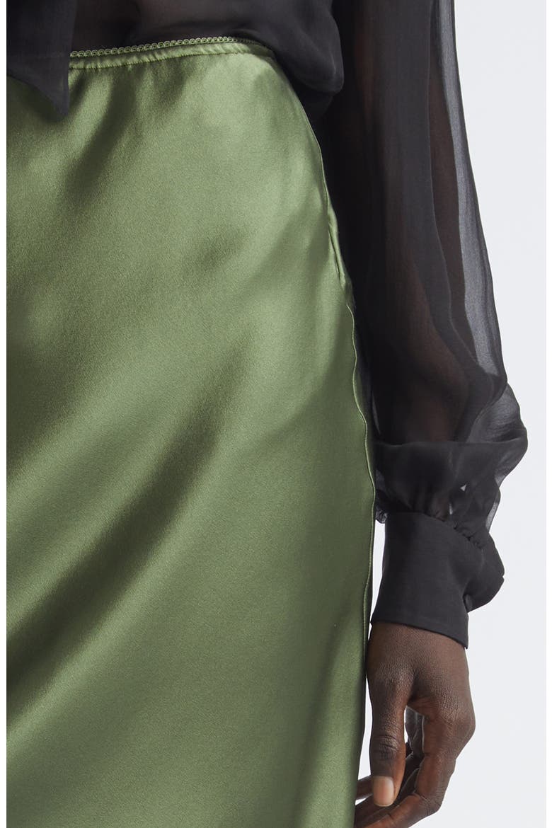 Lace Trim Silk Satin Skirt, Alternate, color, KHAKI