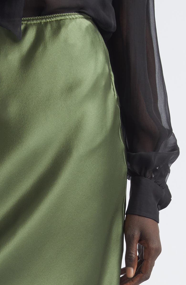 Saint Laurent Lace Trim Silk Satin Skirt, Alternate, color, Khaki