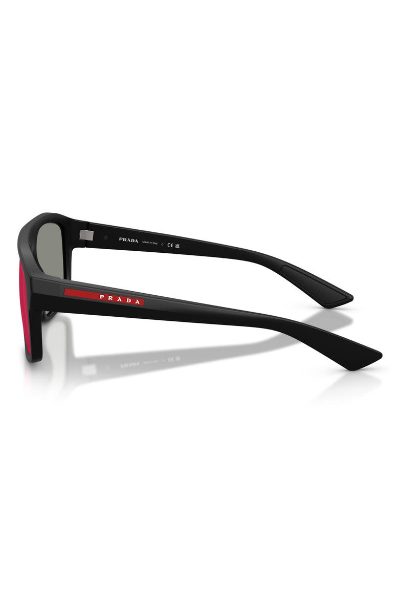 Prada Linea Rossa 59mm Shield Sunglasses, Alternate, color, Matte Black / Grey Blue/ Red