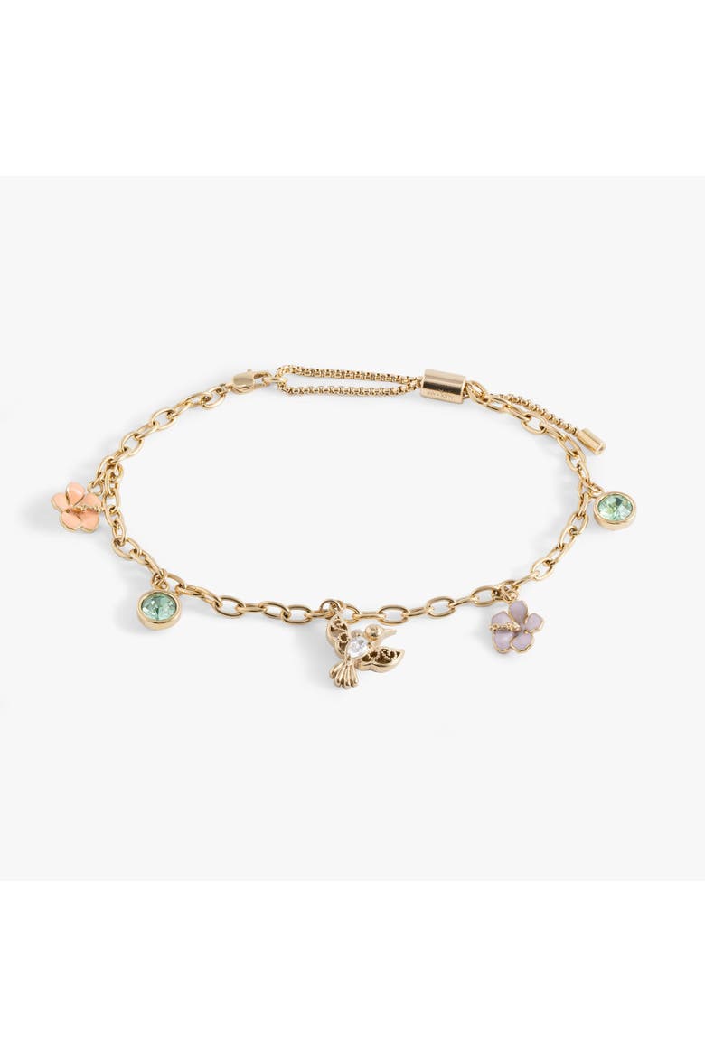 Hummingbird Multicharm Adjustable Anklet, Main, color, Gold