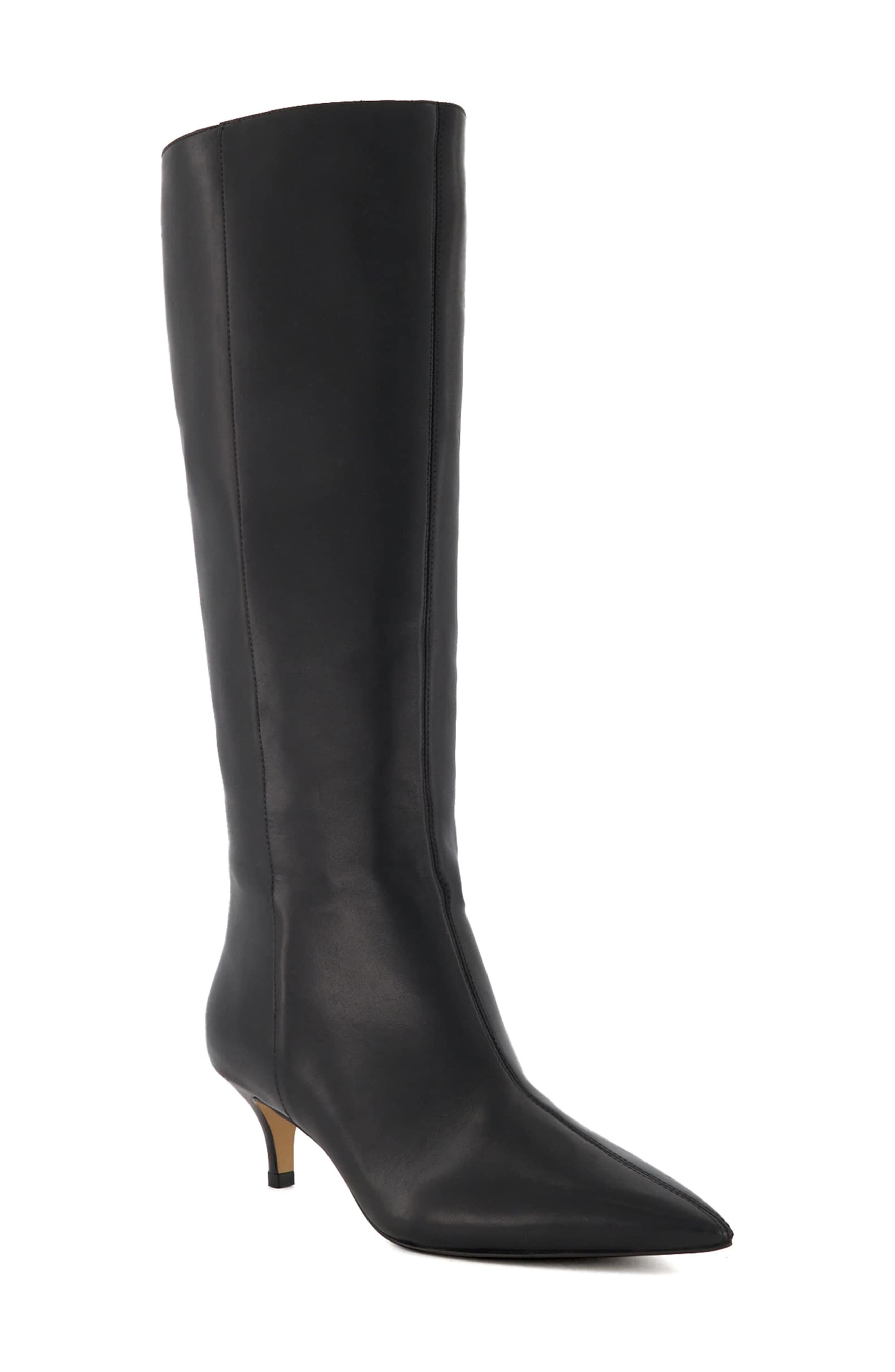 Dune London Smooth Knee High Boot, Main, color, Black Leather