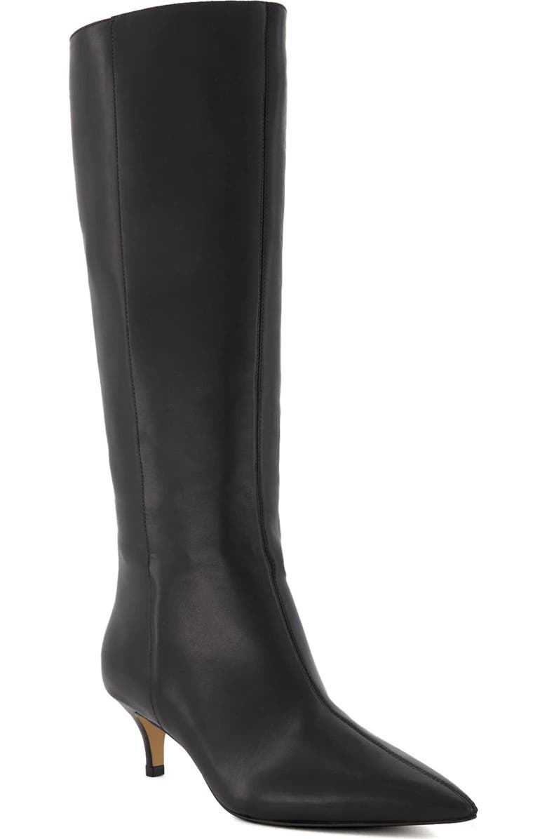 Dune London Smooth Knee High Boot, Main, color, Black Leather