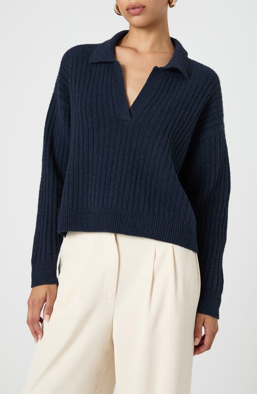 French Connection Vhari Rib Johnny Collar Sweater in Marine 