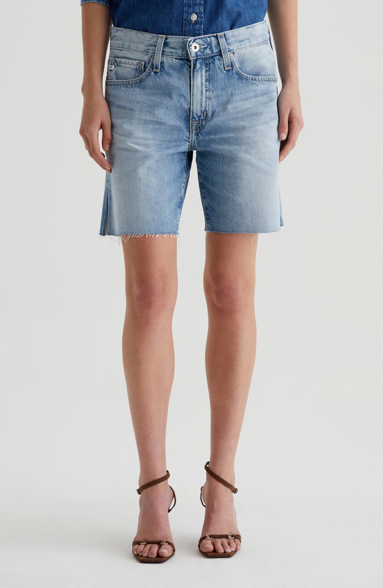 AG Ex-Boyfriend Raw Hem Mid Length Denim Shorts, Main, color, Intuition