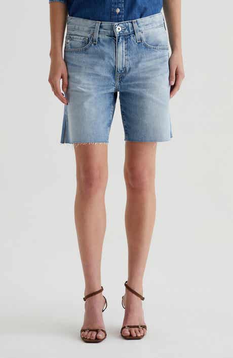 AG Ex-Boyfriend Raw Hem Mid Length Denim Shorts
