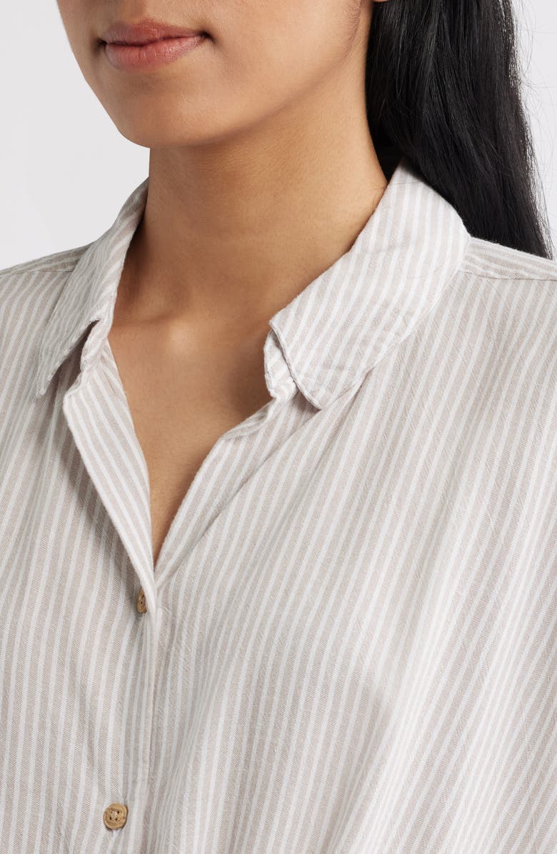 beachlunchlounge Vivica Stripe Twist Hem Button-Up Shirt, Alternate, color, French Cafe