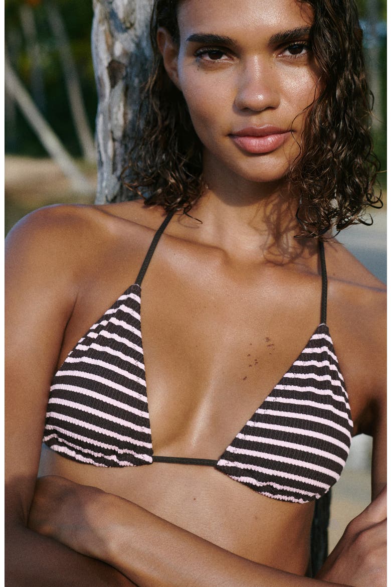 Stripe Rib Triangle Bikini Top, Alternate, color, CHOCOLATE
