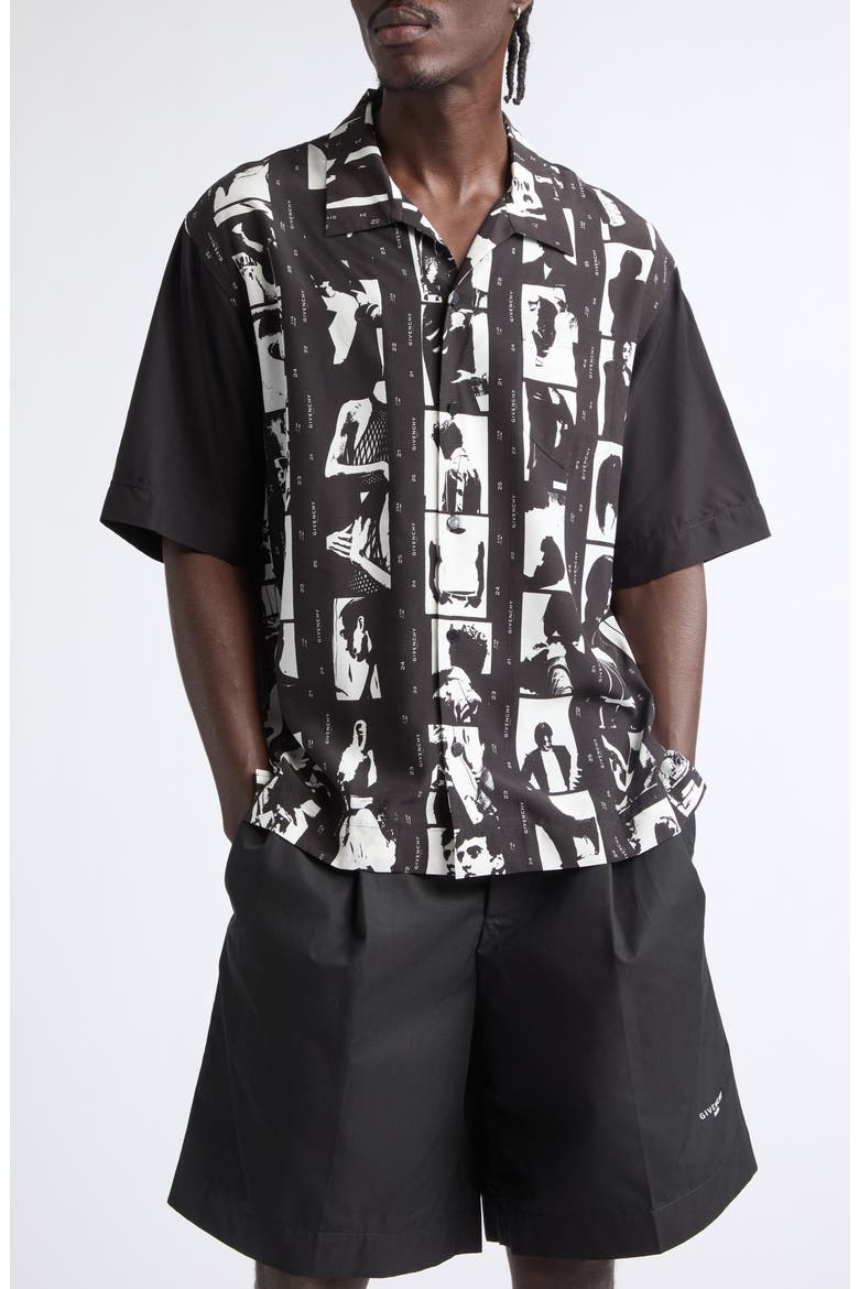 Photographic Negative Print Short Sleeve Button-Up Shirt, Main, color, BLACK/ WHITE