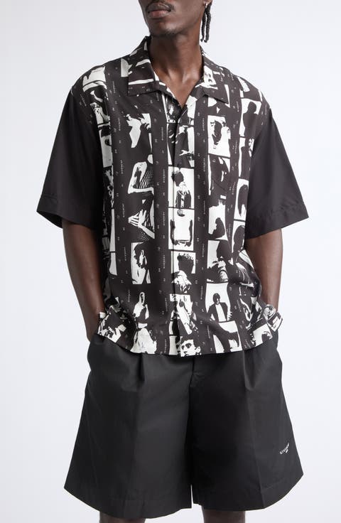 Photographic Negative Print Short Sleeve Button-Up Shirt