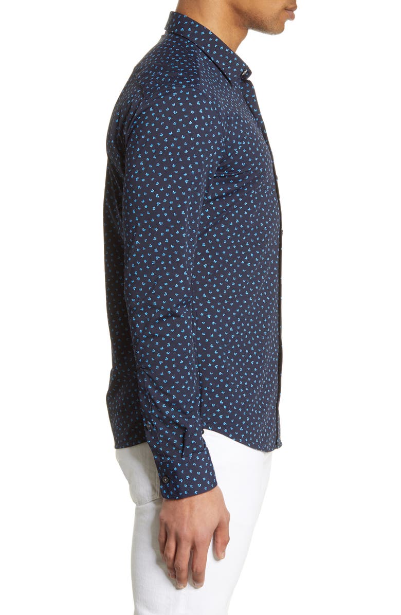 BOSS Robbie Slim Fit Mini Floral Print Button-Up Performance Shirt, Alternate, color,