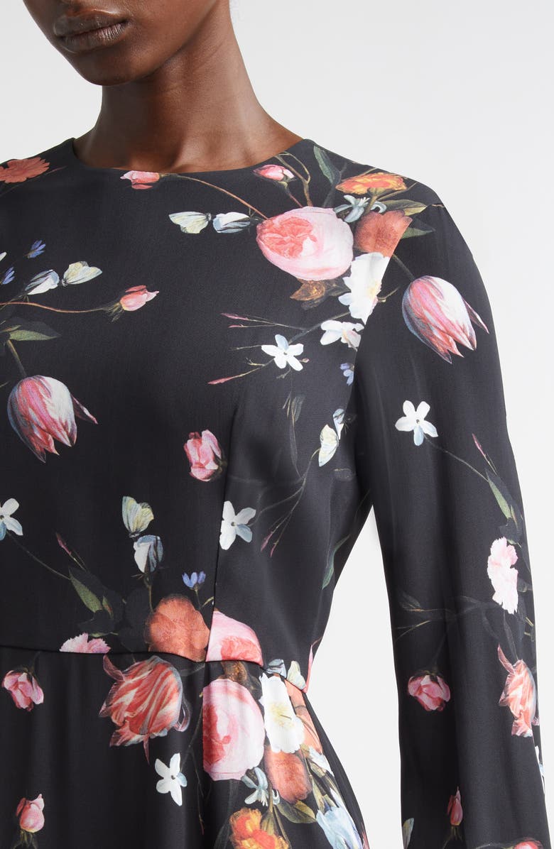 Erdem Floral Long Sleeve Crepe Midi Dress, Alternate, color, Dutch Flower Painting Black