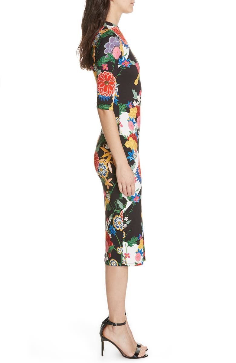 Alice + Olivia Delora Mock Neck Midi Sheath Dress, Alternate, color,