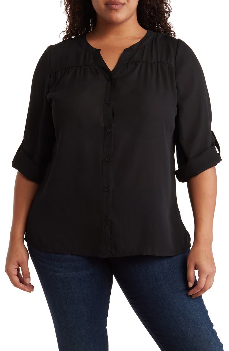 BY DESIGN Lorelai 3/4 Sleeve Blouse, Main, color, Black
