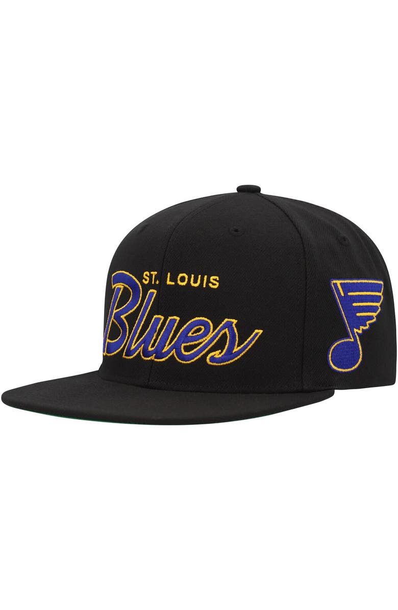 Mitchell & Ness Men's Mitchell & Ness Black St. Louis Blues Core Team Script 2.0 Snapback Hat, Main, color, Black
