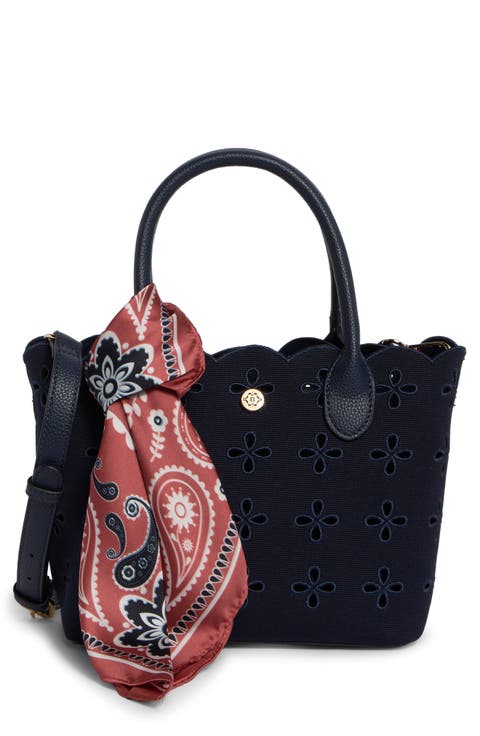 Eyelet Embroidered Denim Satchel