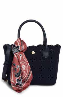 Eyelet Embroidered Denim Satchel