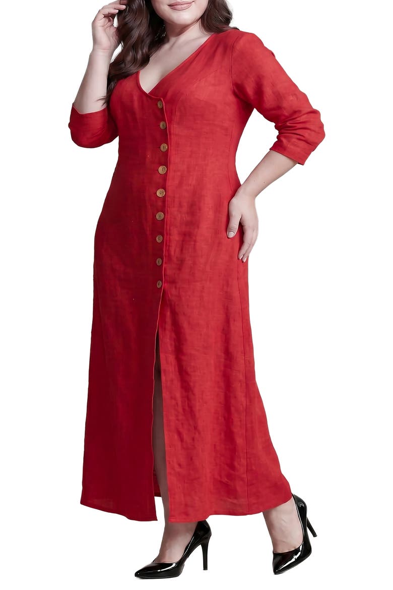 Button Front Slit Maxi Dress, Alternate, color, RED