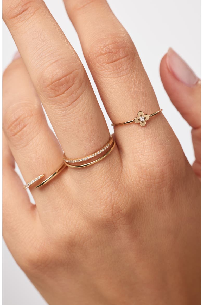 Solid Yellow Gold - Mini Diamond Flower Ring, Alternate, color, Gold