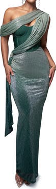 JLUXLABEL Celestina Metallic Drape Gown