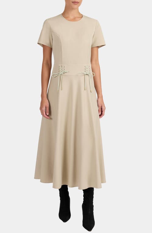 Santorelli Octavia Short Sleeve Dress With Leather Lacing Detail In Neutral