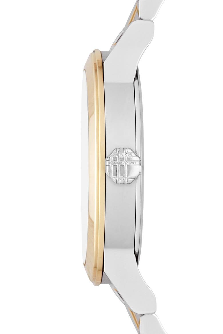 Medium Check Stamped Bracelet Watch, 34mm, Alternate, color, GOLD/ SILVER