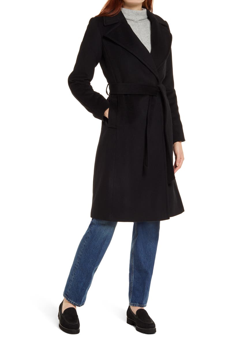 Women's Wool & Cashmere Blend Wrap Coat, Main, color, BLACK