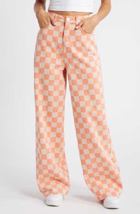 Checkerboard High Waist Baggy Pants