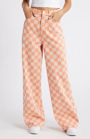 NASTY GAL Checkerboard High Waist Baggy Pants
